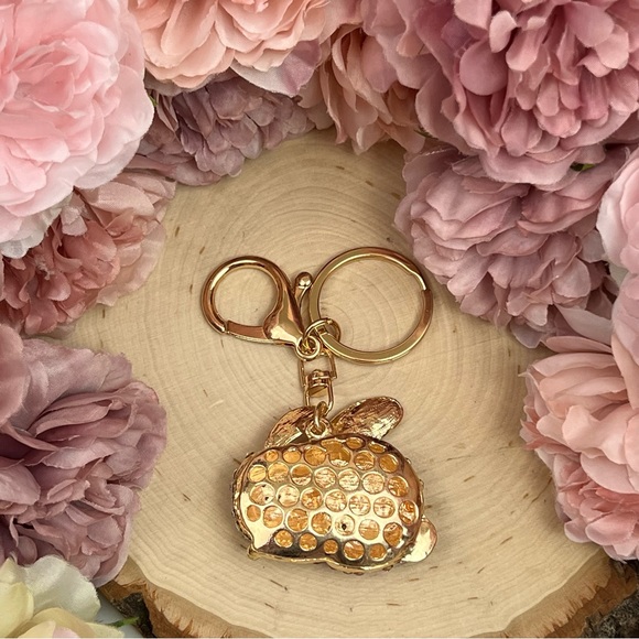 Pale Pink and Silver Crystal Bunny Rabbit Keychain Charm - Picture 9 of 12